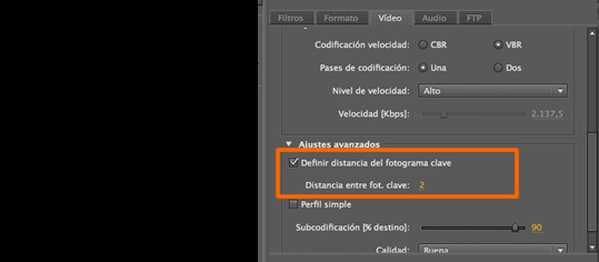 flash media encoder distancia fotogramas keyframes