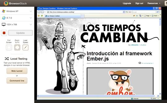 Browserstack.com con www.lostiemposcambian.com ie7 1024x768