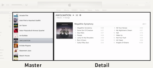 Master-Detail en iTunes