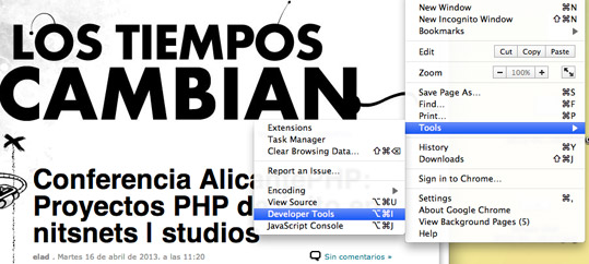 Abriendo Developer Tools Chrome
