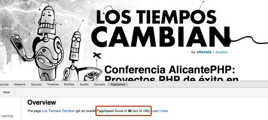 PageSpeed Score inicial de lostiemposcambian.com