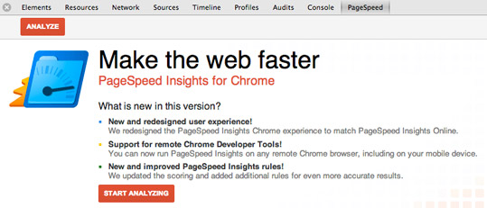 Tab de PageSpeed en Chrome Devtools