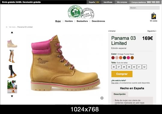 Ficha producto con resolución 1024x768 Panama Jack ecommerce 2013