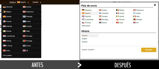 Selección de mercado e idioma Panama Jack ecommerce 2013