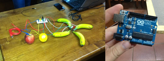 subflash 2013 objetos conectados frutas y platanos como mando con un arduino