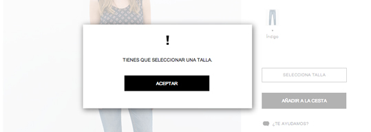 error selección de tallas